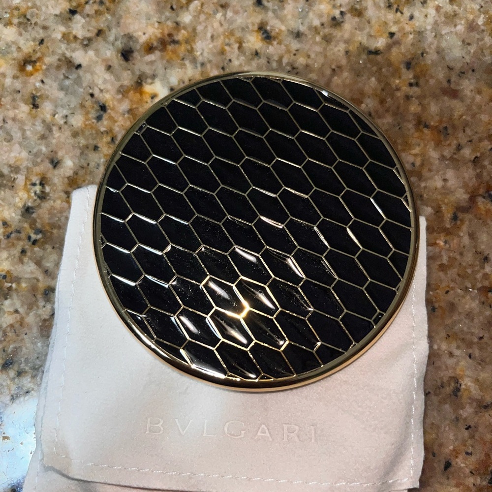 Bulgari Mirror with Black and Gold Accents